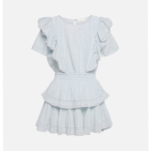 Like New LoveShackFancy Silk Chiffon Natasha Mini Dress in Baby Blue Hand Dye - Picture 10 of 10